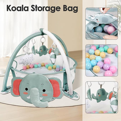 dearlomum 4-in-1 Baby Play Mat Baby Gym,Ball Pit Including 30 Balls for Newborn Toddler Boy & Girl Gifts(Elephant)