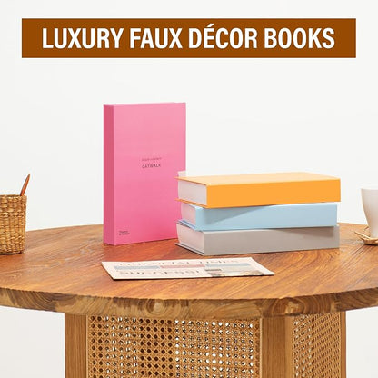 4 Pcs Decorative Books | Faux Modern Coffee Table & Shelf Decor | Sleek Minimalist Look for Living Room, Office and Entryway - Not Real, Tool-Free 2-Min Setup