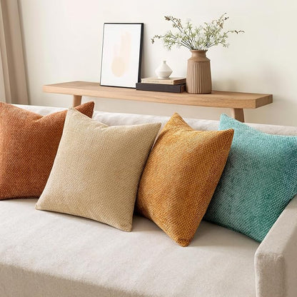 MIULEE Pack of 4 Orange/Teal Couch Throw Pillow Covers 18x18 Inch Yellow Green Soft Decorative Chenille Pillows Farmhouse Accent Cushions for Boho Fall Home Decor Sofa Bedroom Living Room