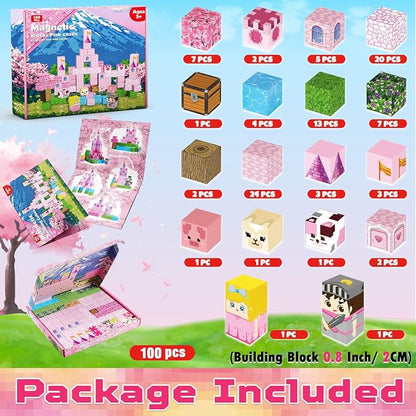 Magnetic Blocks - 100PCS Pink Princess Castle Magnetic Building Blocks, 3D Magnet Cubes for Girls, STEM Construction Toy for Kids Ages 3-12, Princess Toys for Kids Birthday Gifts