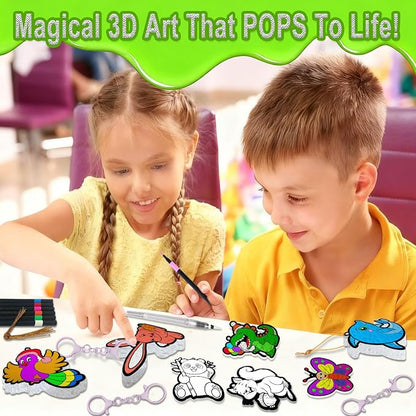 skyenchant Aqua 3D Foaming Art Kit for Kids, Paint by Number Craft with Inflatable Animals, Creative Gift for Girls & Boys Ages 4-10, Christmas Birthday Stocking Stuffer (Animal Friends)