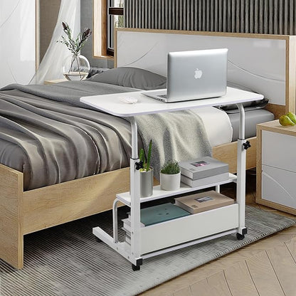 Height Adjustable Home Office Desk Movable Convenient Desk Small Spaces Computer Table Bedside Storage Desk Portable Desk Living Room Sofa Furniture Fashion Desk Size 15.7 * 31.5 Inch Pure White