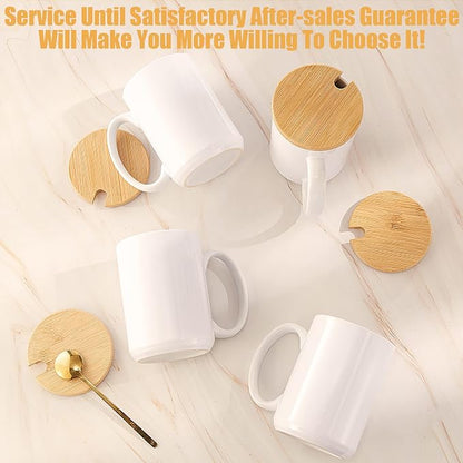 RAINBOWTIE Sublimation Mugs 15oz with Bamboo Lid, 12PCS Tazas Para Sublimar | Ceramic Coffee Cup set for gifts,Latte, Soup, Milk, Cocoa,juice, milk
