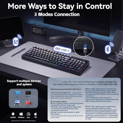 AULA Keyboard Gaming Wireless Creamy Computer Keyboards with Number Pad | Side-printed Light Transmission Letters Keyboard,99 Keys,RGB Backlit,Tri-Mode BT/2.4GHz/USB-C Connection,Gradient Grey