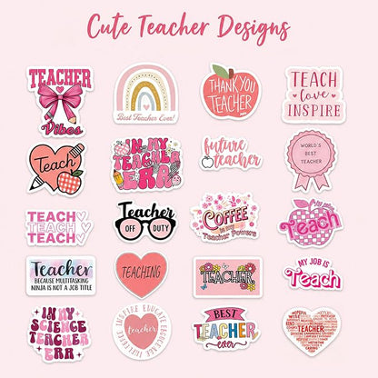 QTL Teacher Stickers for Teachers Students, Teacher's Day Party Supplies, Waterproof Vinyl Stickers for Water Bottles and Laptop, 50PCS