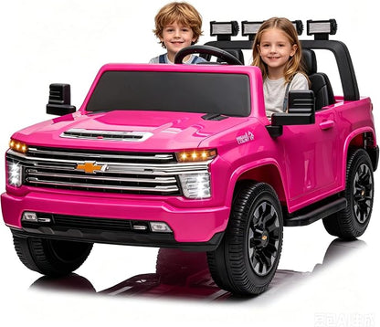 24V Ride on Toys for Kids, Chevrolet Silverado 2 Seater Ride on Car for Kids Remote Control Kids Electric Cars Kids Driving Car with Bluetooth, Power of Wheel Car for Kids Truck for All Types of Road