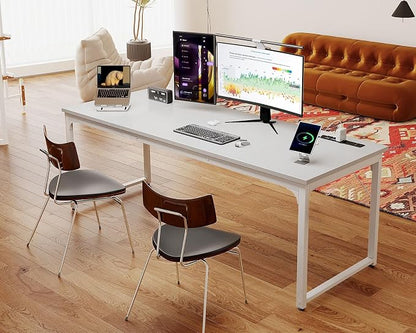 Coleshome 71 Inch Computer Desk with USB Ports, Large Office Desk, Long Study Student Writing Desk, White | Extra-long workspace • Fits dual monitors • Stable steel frame • Spacious legroom • Home office & gaming
