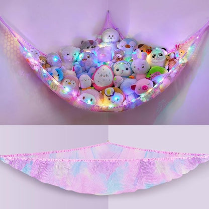 Stuffed Animals Net or Hammock Kids Toy Storage Organizer with LED Light Unicorn Castle Hanging Corner Stuffed Animals Holder Kids Girls Room Decor (Pack of 1)