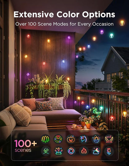 Govee Clear Bulb Outdoor String Lights, 48ft IP67 Patio & Backyard Lights | 15 RGBWIC Dimmable LED Bulbs, 111 Modes, Music Sync, IP67 Waterproof & Shatterproof, Work with Alexa, Google & Matter