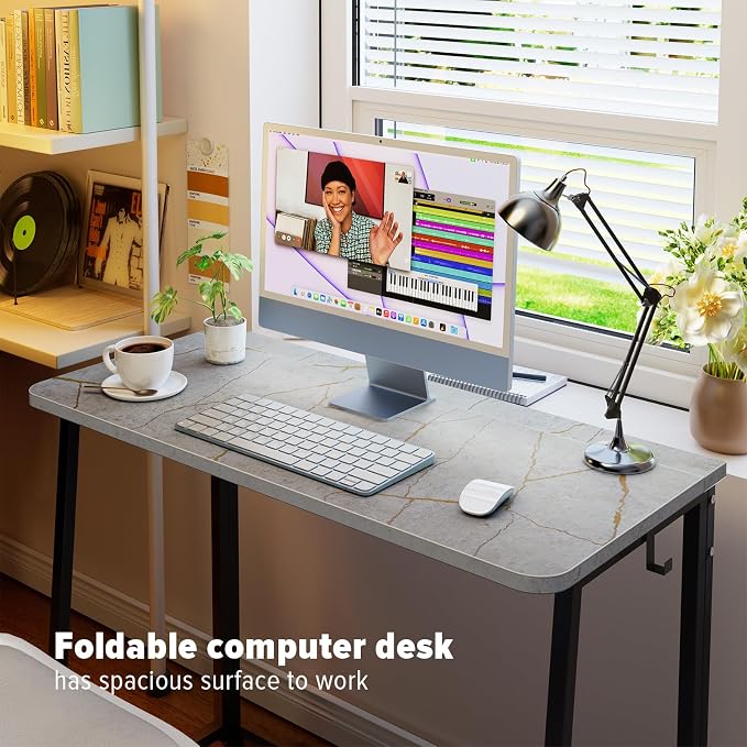 WOHOMO Folding Desk, 39.4" Foldable Computer Table for Small Spaces, Grey | Easy Assembly and Fold, Sturdy Home office desks for Study Bedroom Dorm Space Saving Writing Work Apartment