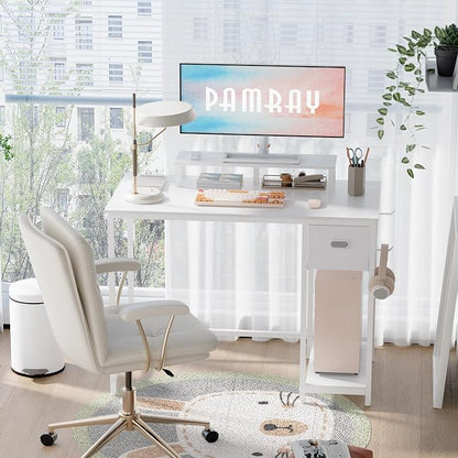 Pamray 39 Inch Small Computer Desk with Monitor Stand and Drawer for Gaming | Small Gaming Desk, for Bedroom Small Spaces, Home Office, Dorm and Apartment, for Writing, Study and Working
