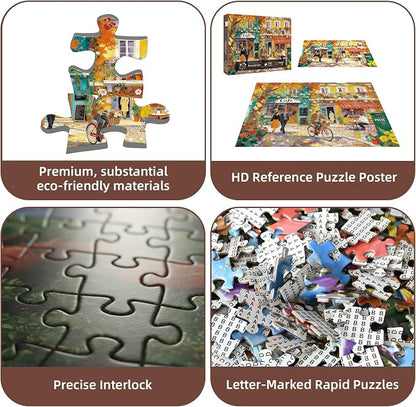 Romantic Cafe Puzzles for Adults 1000 Pieces,Impossible Hard Difficult Challenging Jigsaw Puzzles for Adults 1000 Pieces,Puzzle with Letters on Back,Recycled Paper Jigsaw Puzzle(27.6"x19.7")