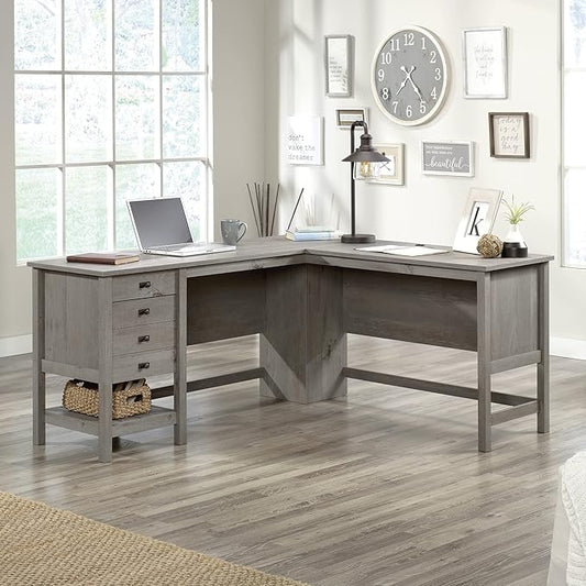 Sauder Cottage Road L-Desk, L: 65.12" x W: 58.66" x H: 29.76", Mystic Oak finish