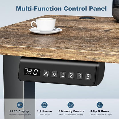 DUMOS 48 Inch Electric Standing Desk, Memory Adjustable Home Office Desk | Sit Stand Up Desk for Work Home Office,Adjustable Desk, Rising Computer Table with Splice Board,Cable Management,Hook,Brown
