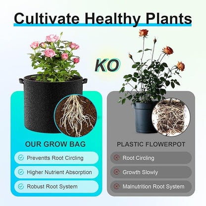 Land Guard 4-Pack Fabric Grow Bags 10 Gallon, Thickened Nonwoven Garden Pots, Growing Bags with Handles, Black