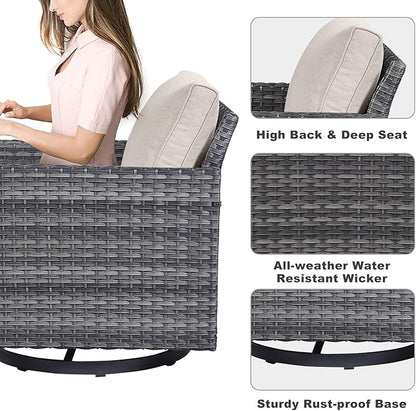 Belord Wicker Chairs Outdoor Bistro Set Oversize Patio Swivel Rocker, Rattan Outdoor Seating Set of 2 Swivel Glider Chairs Wicker Furniture for Porch Deck Backyard with Water-Resistant