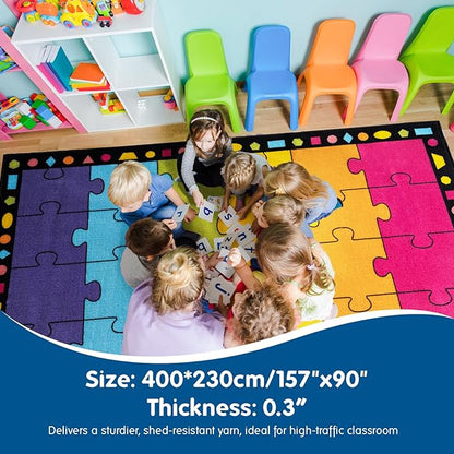 Booooom Jackson Thick Classroom Rug 13'x7'5''Large Puzzle Classroom Carpet Preshool Seating Rug for School, Children's Classroom Area Rug for Classroom with 0.3''Non-Slip Backing (Pro, Purple)