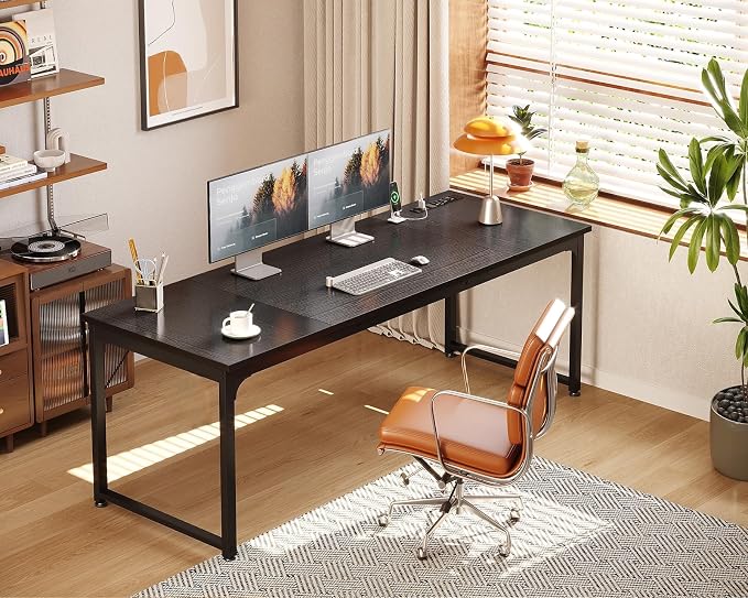 Coleshome 71 Inch Computer Desk with USB Ports, Large Office Desk, Long Study Student Writing Desk, Black | Extra-long workspace • Fits dual monitors • Stable steel frame • Spacious legroom • Home office & gaming