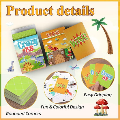 Etyishe Card Games,Card Game for Kids Toddlers Adults,2 Decks of Classic Fun Card Game for Game Nights and Family Gatherings,Great Gifts for Birthday Holiday Easter Basket Stuffers (Crazy 8s & War)