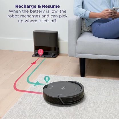 Shark Navigator Robot Vacuum and Self-Empty Base with Bagless 60-Day Capacity Self-Empty Base, SmartPath Navigation, Powerful Pet Hair Pickup, Anti-Hair Wrap, For Carpets & Hard Floors, Grey, RV2100AE