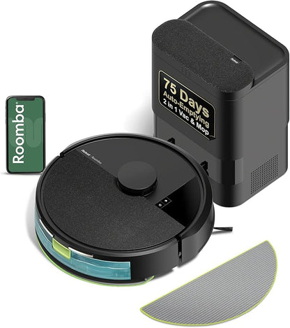 iRobot Roomba 104 2in1 Vacuum & Mop Robot - Self-Empties for 75 Days, Intense Power-Lifting Suction, Vacuums All Floors, Ideal for Pet Hair, LiDAR Smart Navigation Mapping, Mops Hard Floors