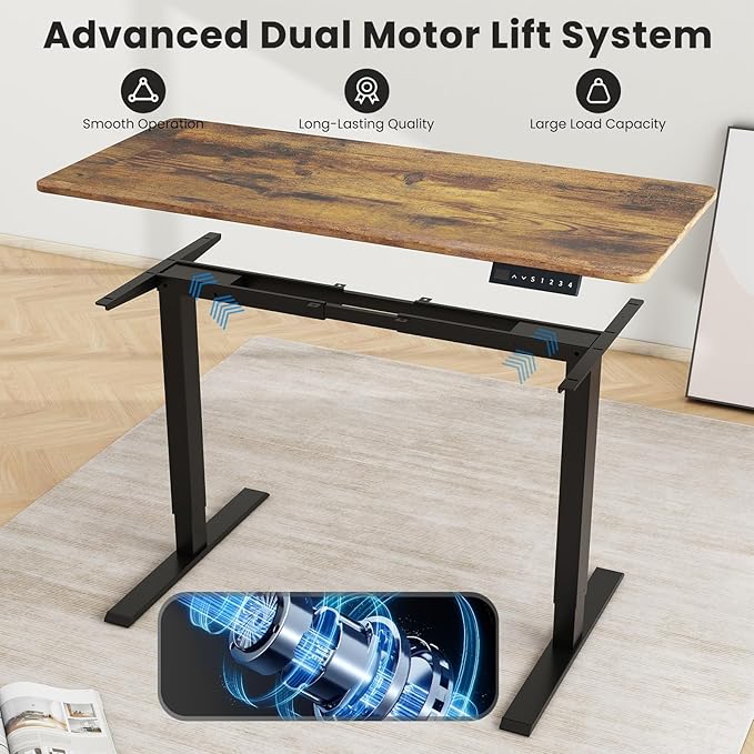 Dual Motor Standing Desk Frame- Heavy Duty Electric Desk Legs, Adjustable Desk Base, Sit Stand Up Desk Frame with Memory Controller for 43''-70'' Desktop, Home & Office DIY Workstation
