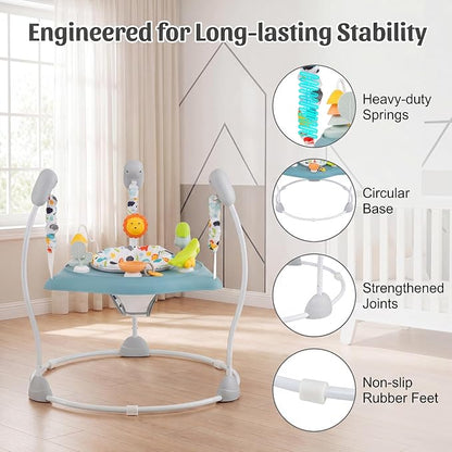 HONEY JOY Baby Bouncer Activity Center, Infant Jumper and Table w/ 360° Rotary Seat, 3 Adjustable Heights, Music, Sounds & Developmental Toys, Activity Center for Babies(Light Blue)