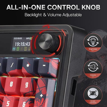 Redragon K719 PRO Wireless RGB Gasket Gaming Keyboard, Dye-Sub Anime Keycap | Easy-Control LED Info Display, 0-Delay Tri-Mode, Cushioned 5-Layer Noise Dampening for Creamy Thocky Sound, 95% Layout