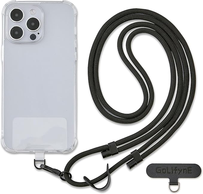 Universal Phone Lanyard, Anti-Theft Crossbody Strap for iPhone 16 Pro Max and Most Smartphones, Adjustable Cell Phone Neck Holder w/ 2 Non-Adhesive Tether Tabs for Men and Women, Black/Black