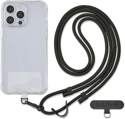 Universal Phone Lanyard, Anti-Theft Crossbody Strap for iPhone 16 Pro Max and Most Smartphones, Adjustable Cell Phone Neck Holder w/ 2 Non-Adhesive Tether Tabs for Men and Women, Black/Black