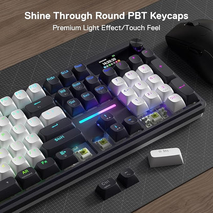 Redragon K762 PRO Wireless 104-Key Gasket Gaming Keyboard, Screen & Knob | Easy-Control LED Info Display, 0-Delay Tri-Mode, Cushioned 5-Layer Noise Dampening for Creamy Thocky Sound, Full-Size 104-Key