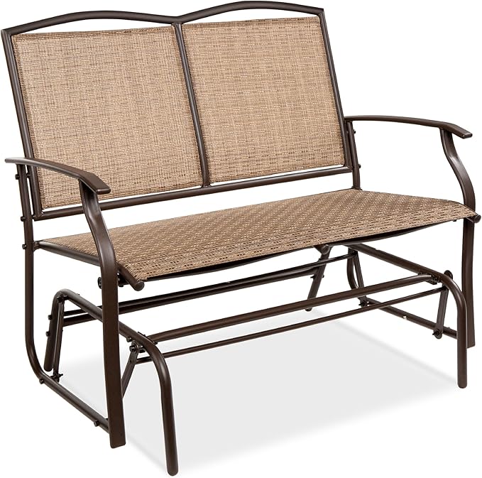 Best Choice Products 2-Person Outdoor Patio Swing Glider Steel Bench Loveseat Rocker for Deck, Porch w/Textilene Fabric, Steel Frame - Brown
