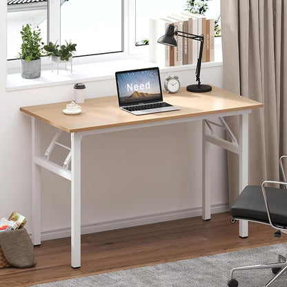 Need Office Computer Desk 39.3 Inch Sturdy Folding Laptop Table Pink Oak | White Frame Writing Gaming Work Table/Foldable Home Office Desk/Sewing Table, No Assembly Required