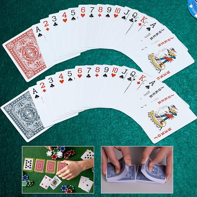 FURWEY Playing Cards 32 Pack,Standard Index,Red and Blue Backs,Large Digital Printing is Easy to Read,Blackjack，Euchre, Canasta Card Game, Poker Cards（Red/Blue）