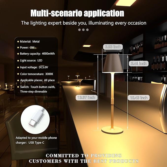 Modern LED CordlessTable Lamp,4000mAh Rechargeable Battery Desk lamp,3 Level Brightness Night Light, Minimalist Design, for Couple Dinner/Coffee Table/Restaurant/Bedroom (Light Pink)