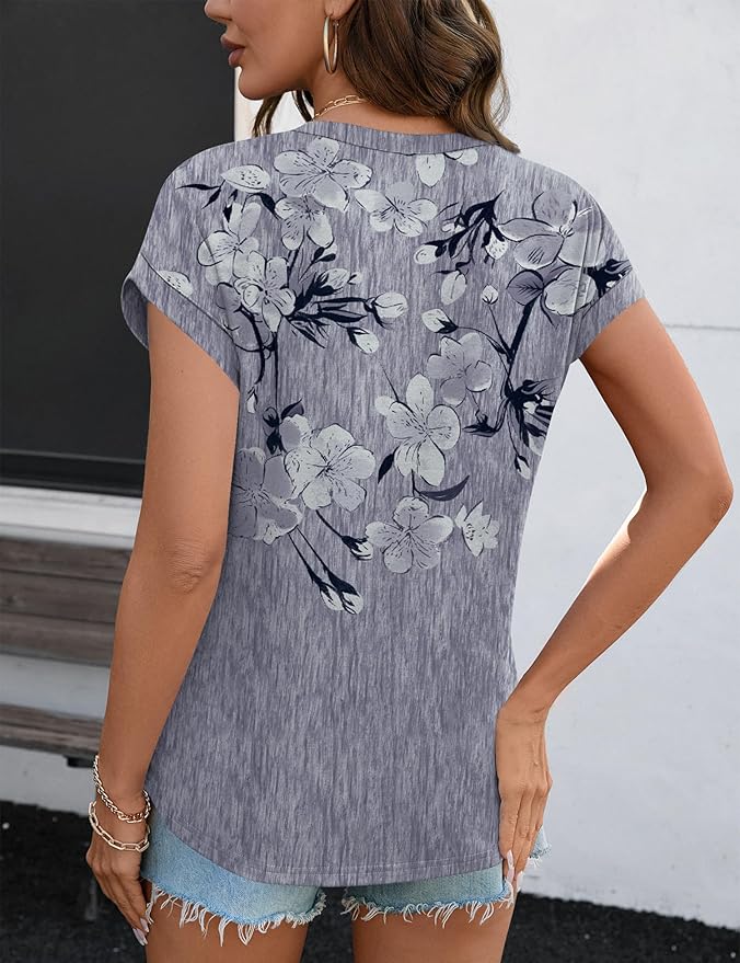 Rapbin Womens Summer Tops Women Blouses Dressy Casual V Neck T Shirts Short Sleeve Spring Tops for Women