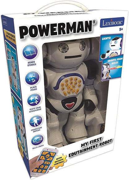 LEXiBOOK Powerman - Remote Control Walking Talking Toy Robot, Dances, Sings, Reads Stories, Math Quiz, Shooting Discs, and Voice Mimicking, for Kids 4+ - ROB50US