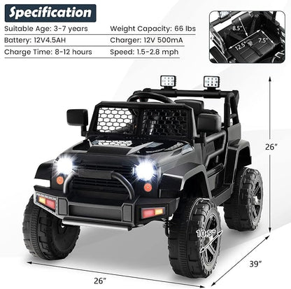 Costzon Ride on Car, 12V Battery Powered Truck Vehicle with Remote Control, Spring Suspension, Headlights, Music, Horn, MP3, USB & Aux Port, Gift for Boys Girls, Electric Car for Kids (Black)