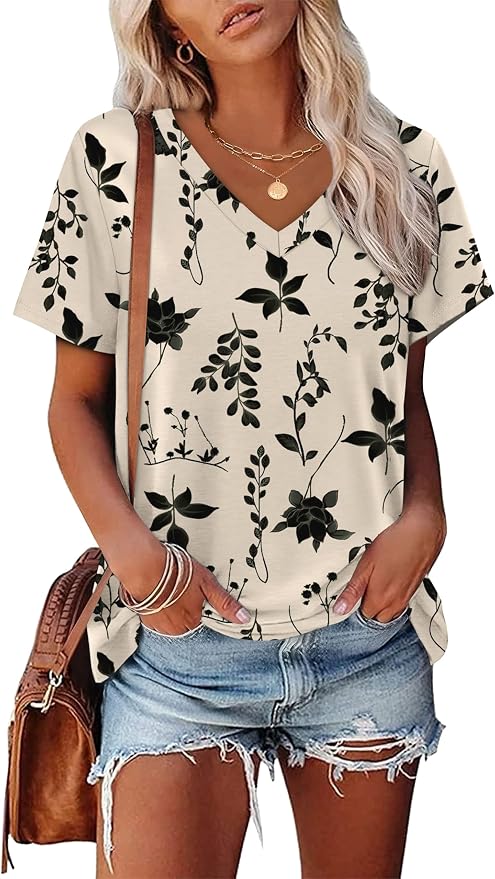 Alaroo Womens Summer Tops 2026 V Neck Short Sleeve Shirts Trendy Dressy Casual Vacation Outfits Printed