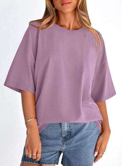 PRETTYGARDEN Womens 2026 Spring Going Out Tops Casual Short Sleeve Crewneck Loose Fit Basic Oversized T Shirts Summer Outfits