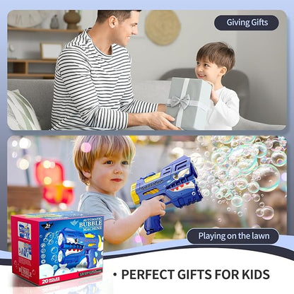 Rechargeable Blue Shark Bubble Guns for Kids, LED Light Up Bubble Machine Blower with Bubble Refill Solution for Kids, Bubble Makers Blaster for Toddlers, Summer WeddingToys Gift