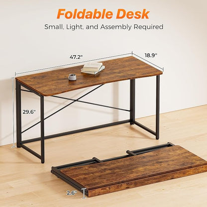 Huuger Folding Desk for Small Spaces, 31.5 Inch Foldable Computer Table, Easy Assembly, for Home Office, Study, Bedroom, Dorm, Space Saving, Small Writing Work Office Computer Desk, Rustic Brown