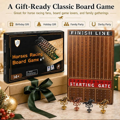 Jyquorp Horse Race Board Game Wooden Kentucky Derby Party Game Set with 11 Metal Horses, 2 Dice & 2 Card Decks, Large Solid Wood Horse Racing Board Game for Family & Adults (15.6" x 10")