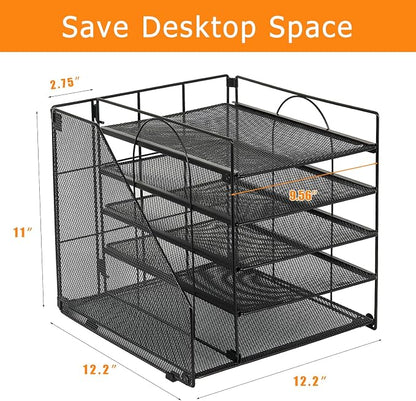 LEKETREE Desk Organizers and Accessories, 5-Tier Paper Letter Tray Organizer with File Holder, Desktop Organizer for Office Supplies (Black)