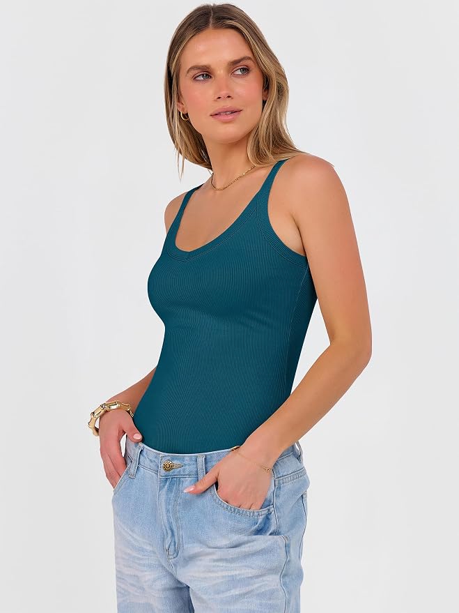 ANRABESS V Neck Tank Tops for Women Ribbed Knit Camisole 2026 Summer Casual Sleeveless Slim Fitted Basic Cami Shirts Clothes