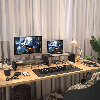 WESTREE Dual Monitor Stand Riser - 2 Shelf Computer Stand with Adjustable Length and Angle, Desktop Organizer for 2 Monitors