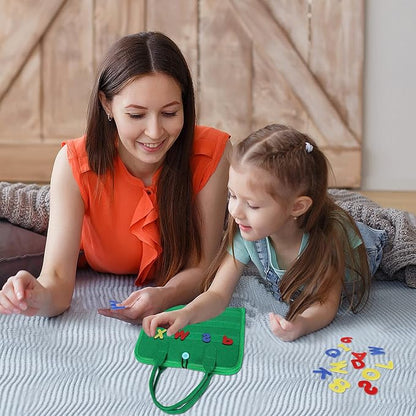 Esjay Toddler Busy Board, Montessori Toys to Learn Fine Motor Skill, Educational Sensory Board for 3+ Year Old, Toddler Activities for Travel Airplane Car,Green Alphabet
