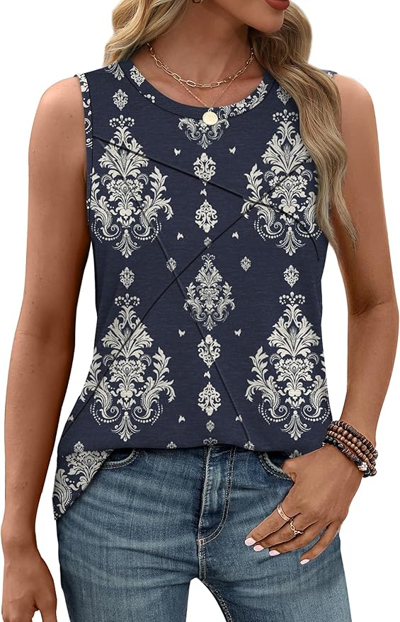 WIHOLL Women's Sleeveless Summer Crewneck Loose Fit Tank Tops