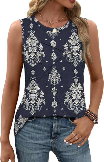 WIHOLL Women's Sleeveless Summer Crewneck Loose Fit Tank Tops