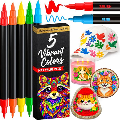 ARTISTRO 5 Acrylic Paint Markers - Paint Pens for Drawing - For Fabric, Rock, Glass, Wood, Molds - Arts & Crafts Gift for Adults, Teens, Kids, Classroom Must Haves & School Supplies